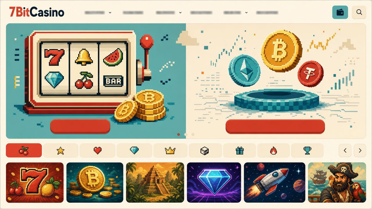 Startseite von 7BitCasino mit Spielautomaten und Spielkategorien
