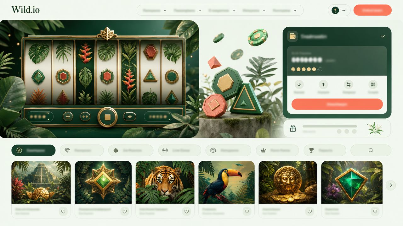 Startseite von Wild.io mit Spielautomaten und Spielkategorien
