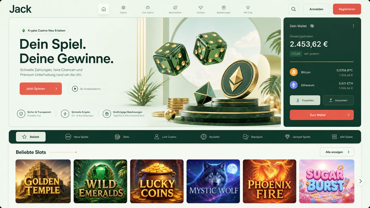 Desktop-Screenshot der Startseite von Jack Casino